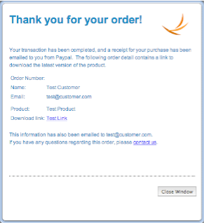 Order Confirmation Window